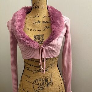 Urban Outfitters Pink fur long sleeve cardigan